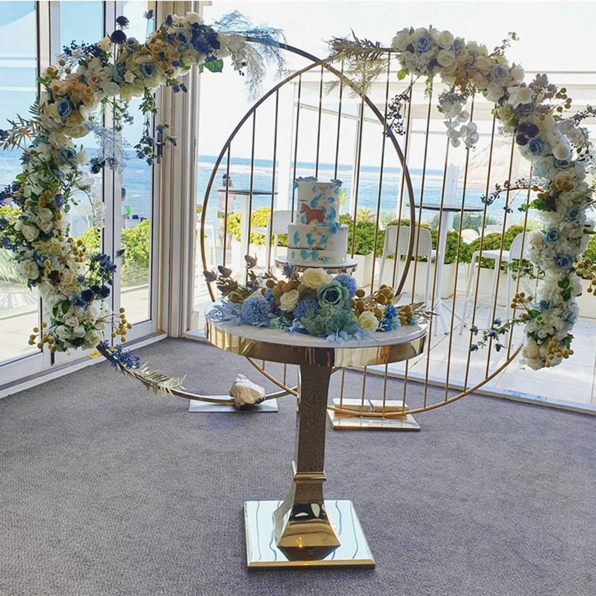 New Wedding decoration Party Stainless steel Flower Stand Gold Pedestals Gold Wedding Backdrop flower arrangement stand AB907