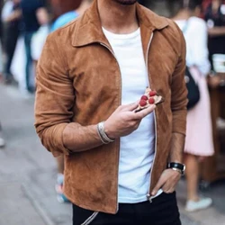 Autumn Fashion Suede Coats For Men Solid Turn-down Collar Zipper Tops Coats 2021 New Winter Casual Long Sleeve Slim Men Jackets