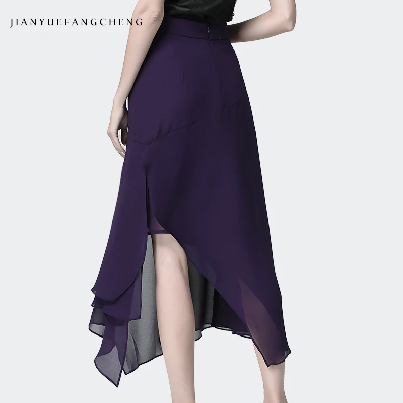 Fashion Women Purple Chiffon Maxi Skirt For Summer High Waist A-Line Irregular Splicing Elegant Flowing Casual Party Long Skirts