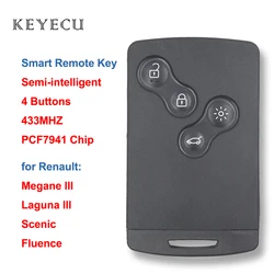 Keyecu Semi-intelligent Smart Remote Key Card 4 Buttons 433MHz PCF7941 Chip for Renault Megane Laguna III 3 Scenic Fluence