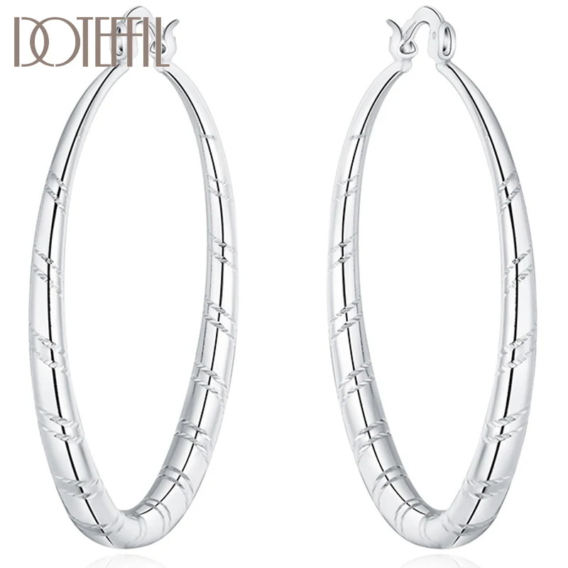 

DOTEFFIL 925 Sterling Silver Round Circle 30/40/50/60mm Hoop Earring For Woman Fashion Party Wedding Engagement Party Jewelry