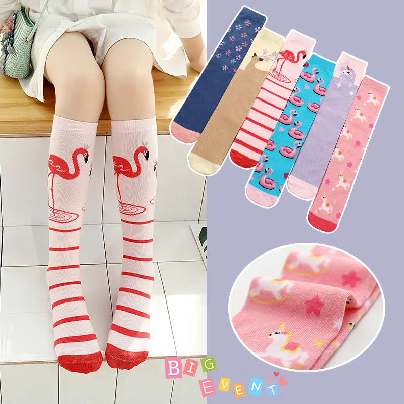 New Spring  warm long girls socks animal Flamingo unicorn flower kids children over knee high cotton baby socks for infant