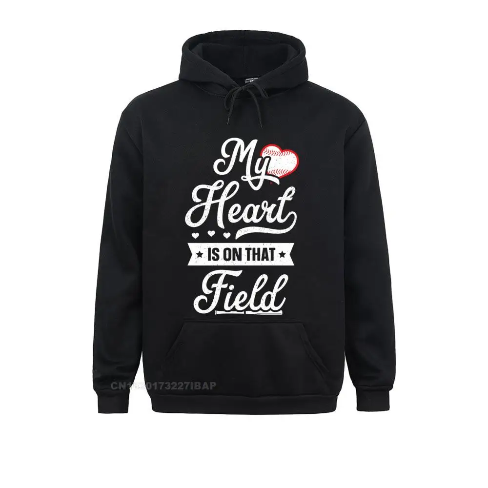 My Heart Is On That Field Shirt Gift Cute Mom Baseball Hoodies Graphic Preppy Style Mens Sweatshirts Party Hoods