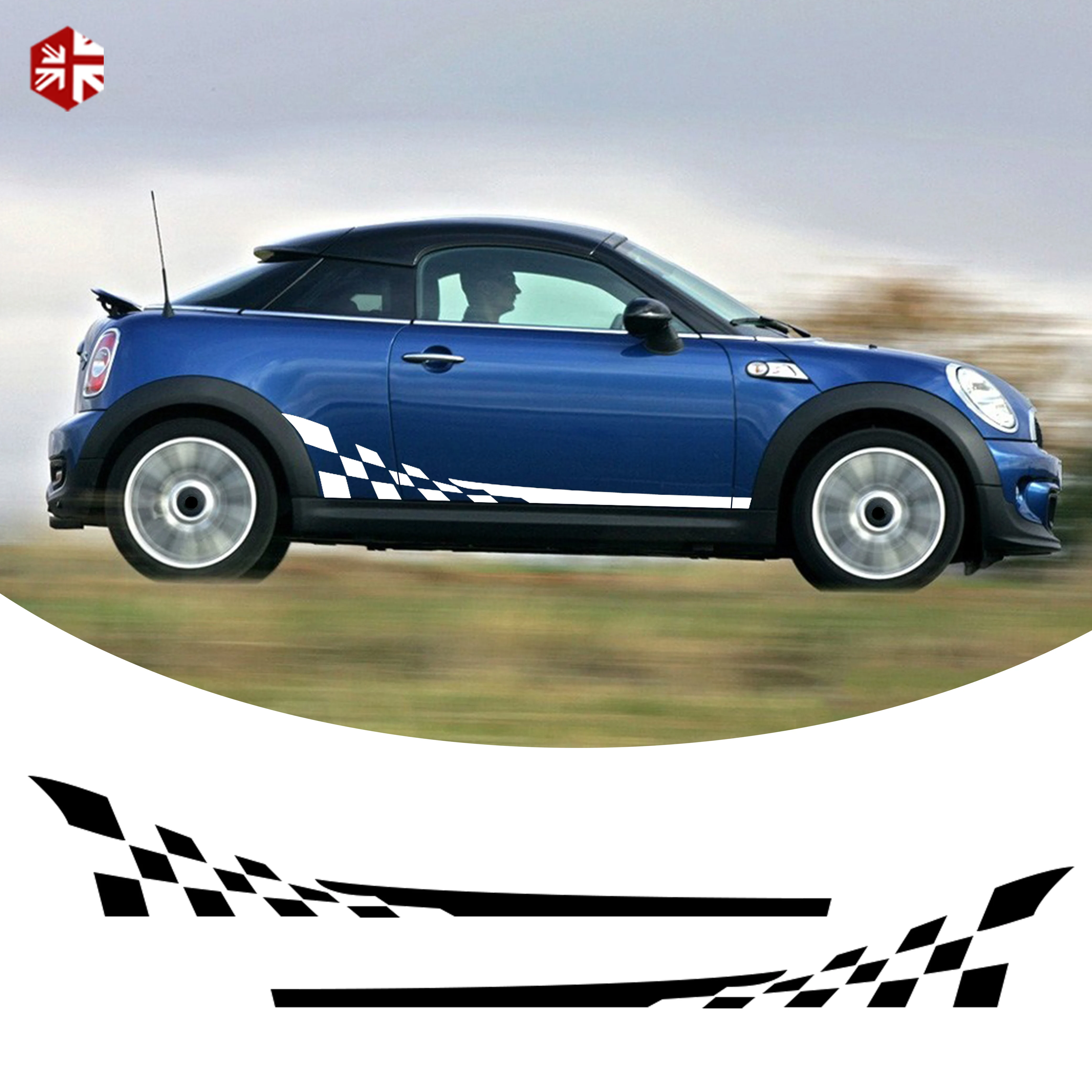 2 Pcs Racing Lattice Style Door Side Stripes Sticker Graphics Vinyl Body Decal For MINI Cooper S R57 R58 R59 One JCW Accessories