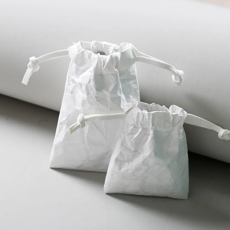 Eco Friendly Waterproof Kraft Tyvek Paper Drawstring Bag Makeup Cosmetic Dupont Pouches  Jewelry Dust Sack