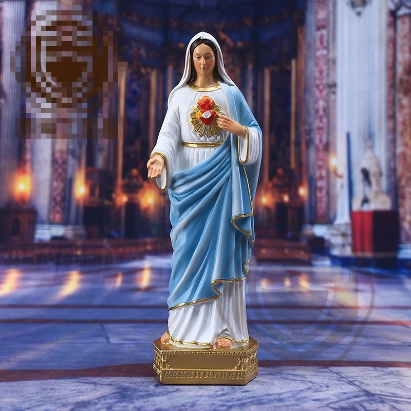 

Vintage Blue Sacred Heart Mary Statue Ornaments Religious Interior Decoration Gift Resin Crafts