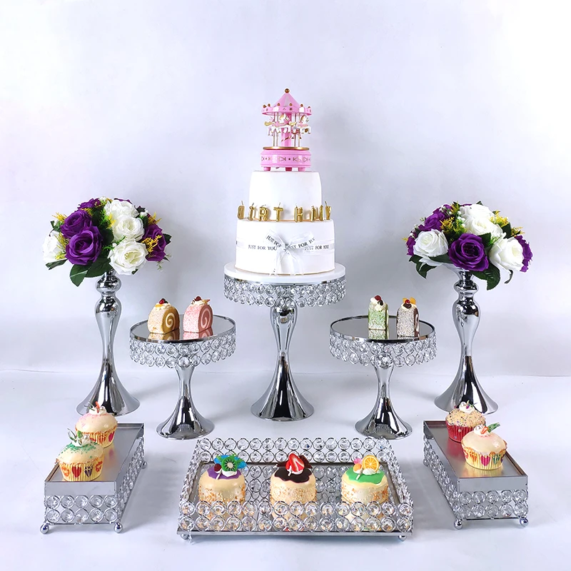 8-14pcs Silver Metal Cake Stand Round  Wedding Birthday Party Dessert Cupcake Pedestal Display Plate Home Decor