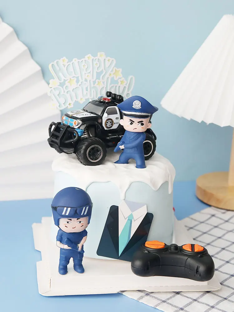 Police Cake Toppers Policewoman Male Policeman Plane Handcuffs Call Machine Decoration Happy Birthday Party Kids Boy Girl