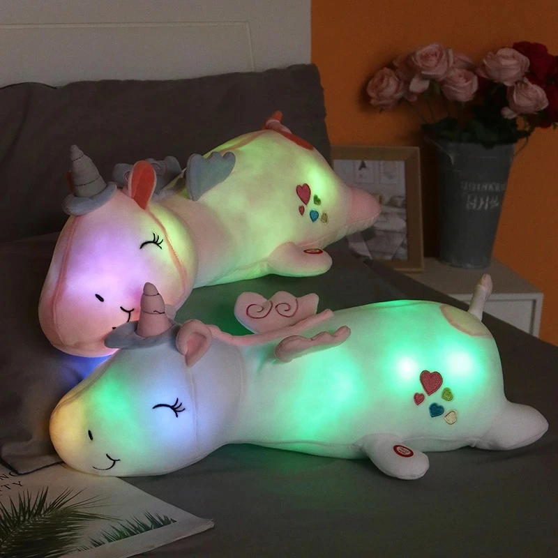 Kawaii Rainbow Glowing Led Light Unicorn Plush Toys For Children Soft Stuffed Cute Luminous Animal Pillow Dolls Kids Xmas Gift