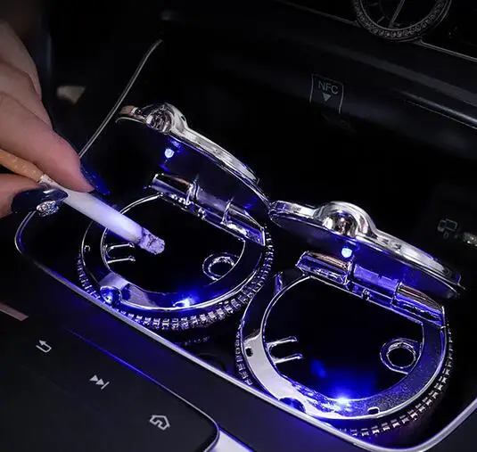 هدية مربع التعبئة سيارة الأرجواني منفضة سجائر الراين المحمولة ضوء كريستال الماس Led سيارة الرماد صينية منفضة سجائر تخزين حامل #3