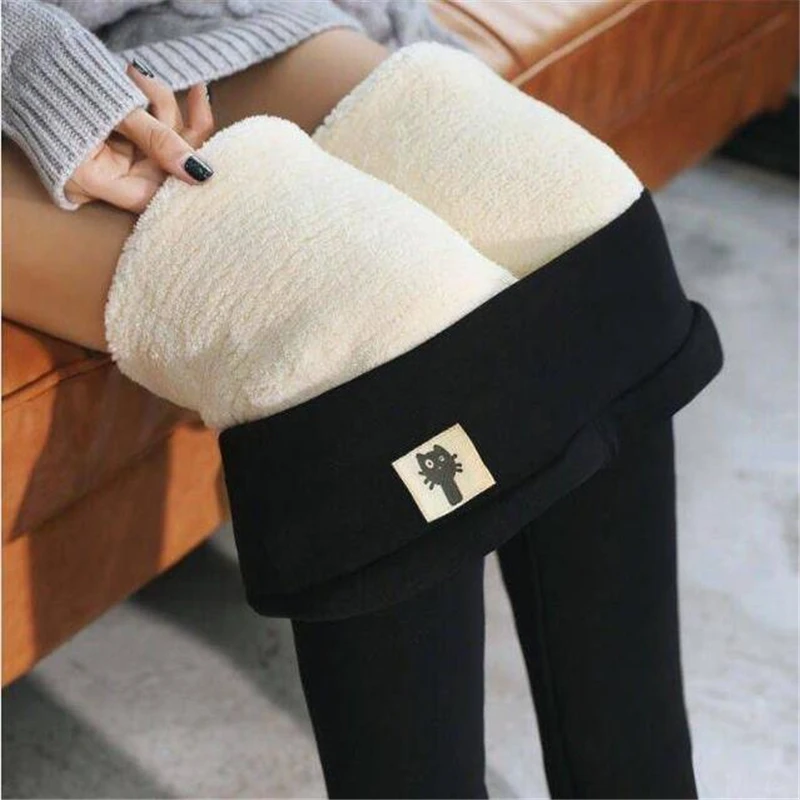 

Warm Women Pants Winter Skinny Thick Velvet Wool Fleece Leggins Trousers Lambskin Cashmere Pants Female Leggings