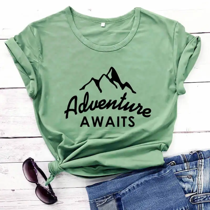 

Adventure Awaits Adventure Shirt Hiking Shirt New Arrival Summer 100%Cotton Funny T Shirt Mountains Shirts Wanderlust Tees