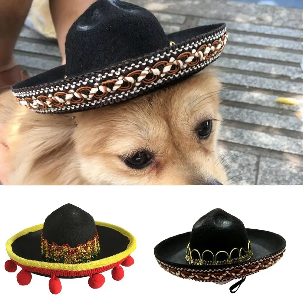 Mini Pet Dog Sun Hat Beach Party Straw Hat Dog Mexican Style Hat For Dogs And Cats Fun Straw Sombrero Hat Accessories