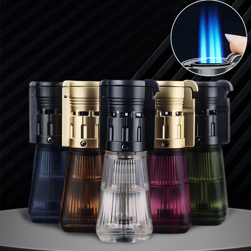 

HONEST-Three Torch Turbo Lighter Jet, Butane, Cigar, Cigarette Lighters, Smoking Accessories, Gadgets for Men, Visible Gas