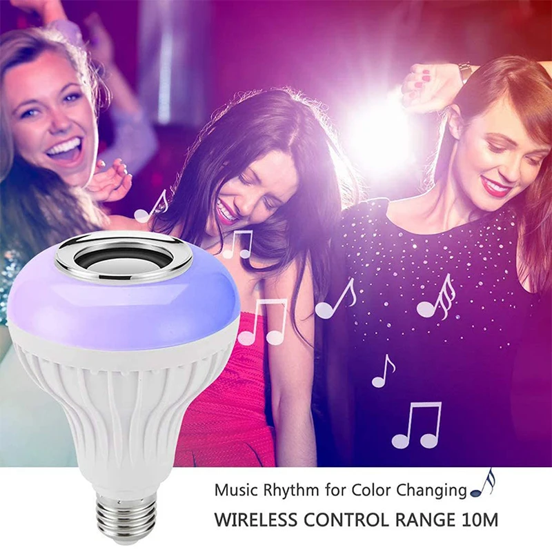 E27 LED Wireless Light Bulb Speaker Smart Changing LED Lamp Wireless Music Stereo Audio Lamp with 24 Keys Control 15W 110V 220V