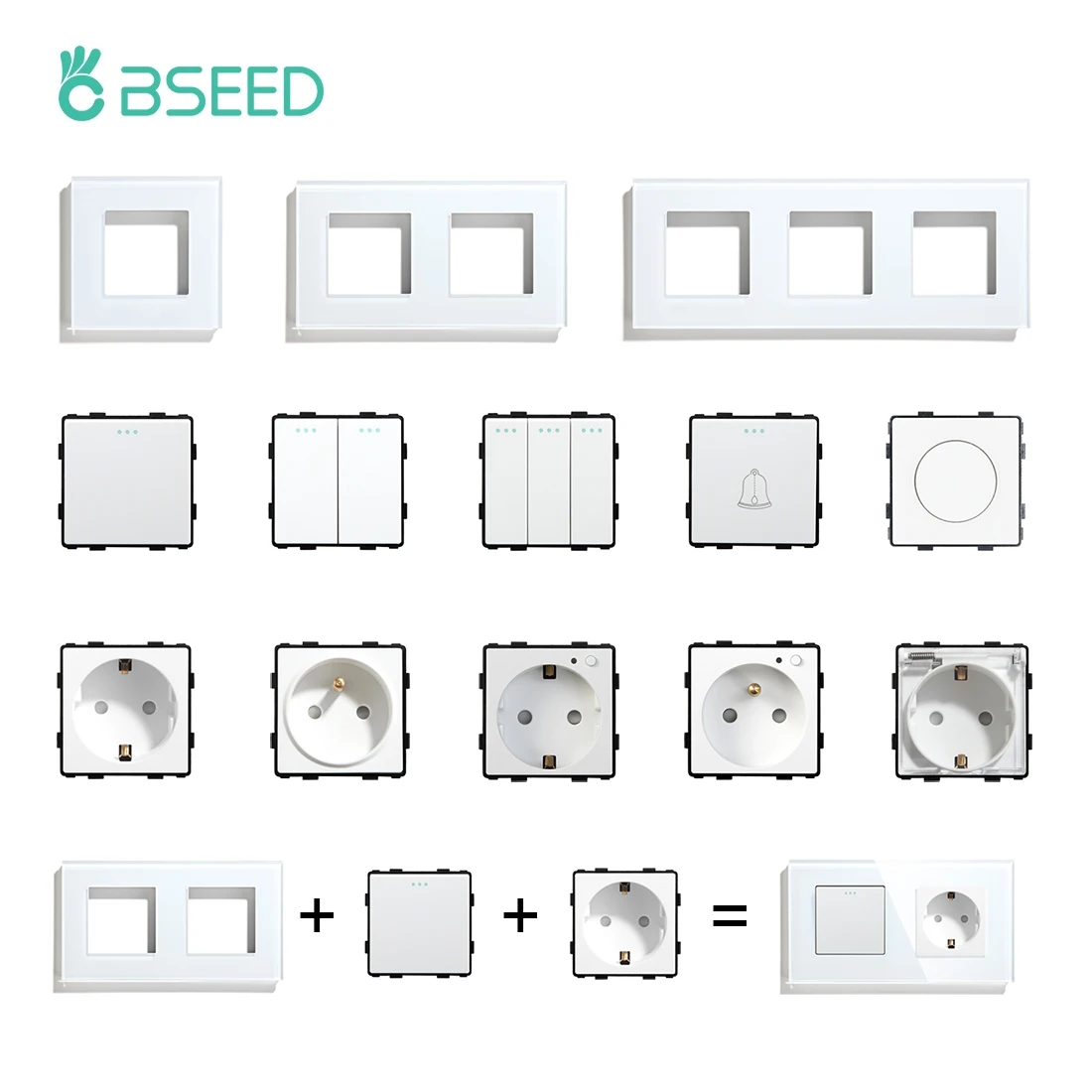 BSEED 1/2/3 Gang 1/2 Way Przycisk Ścienny Włącznik Gniazdko Elektryczne Gniazda Elektryczne Część Szklana Ramka Moduł DIY Dowolna Kombinacja — 2