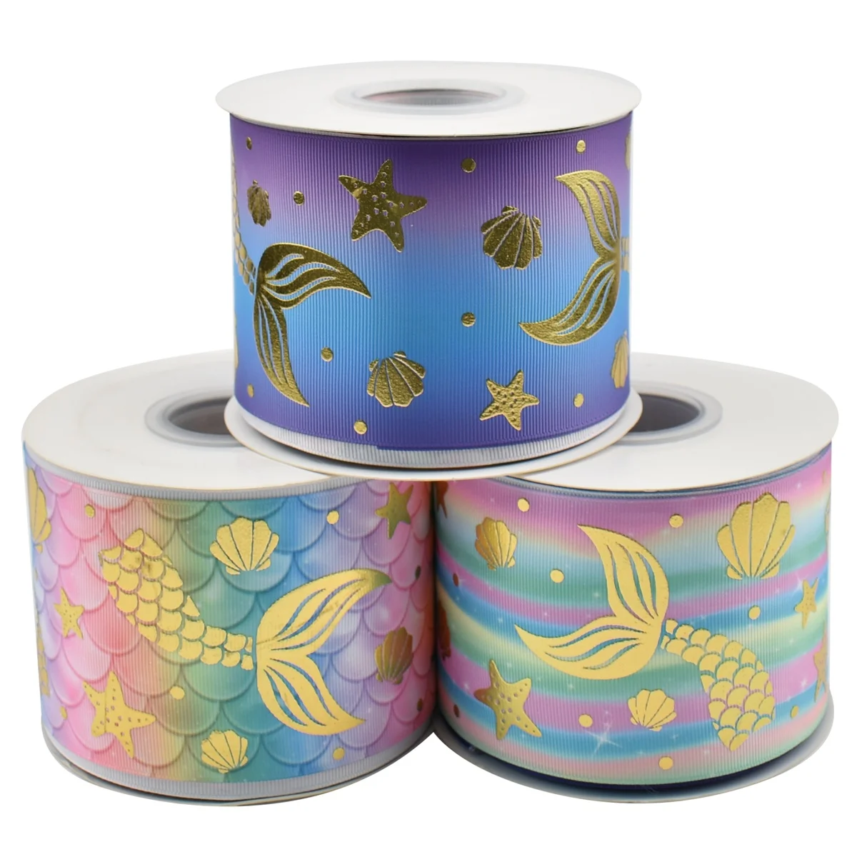 

HSDRibbon 75mm 3inch hsd-design custom Mermaid tail Pattern on Grosgrain Ribbon