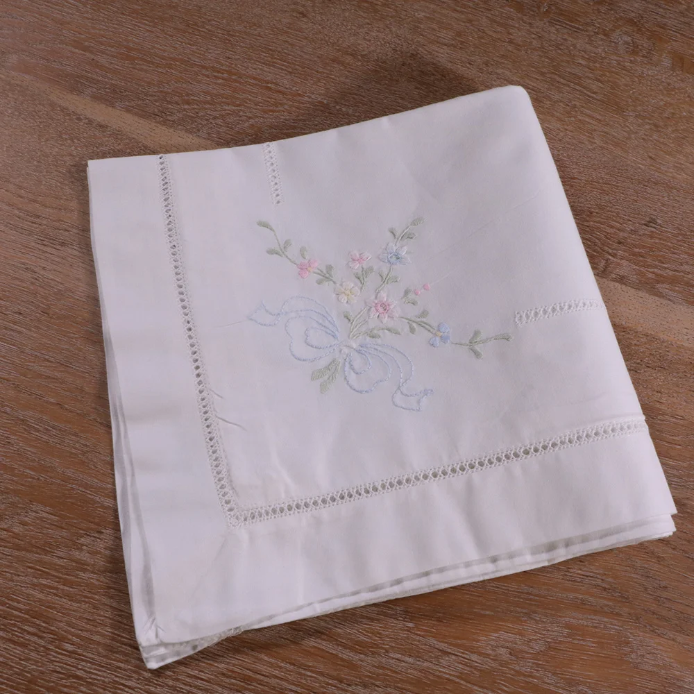 

PC01: 2 pieces Pillow case Hand embroidered flowers Drawnwork White Ramie Cotton fabrics pillowslip