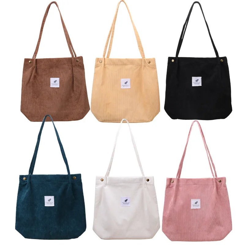 Customized personality logo pattern  name advertising ladies corduroy shoulder bag casual reusable luxury shopping bag