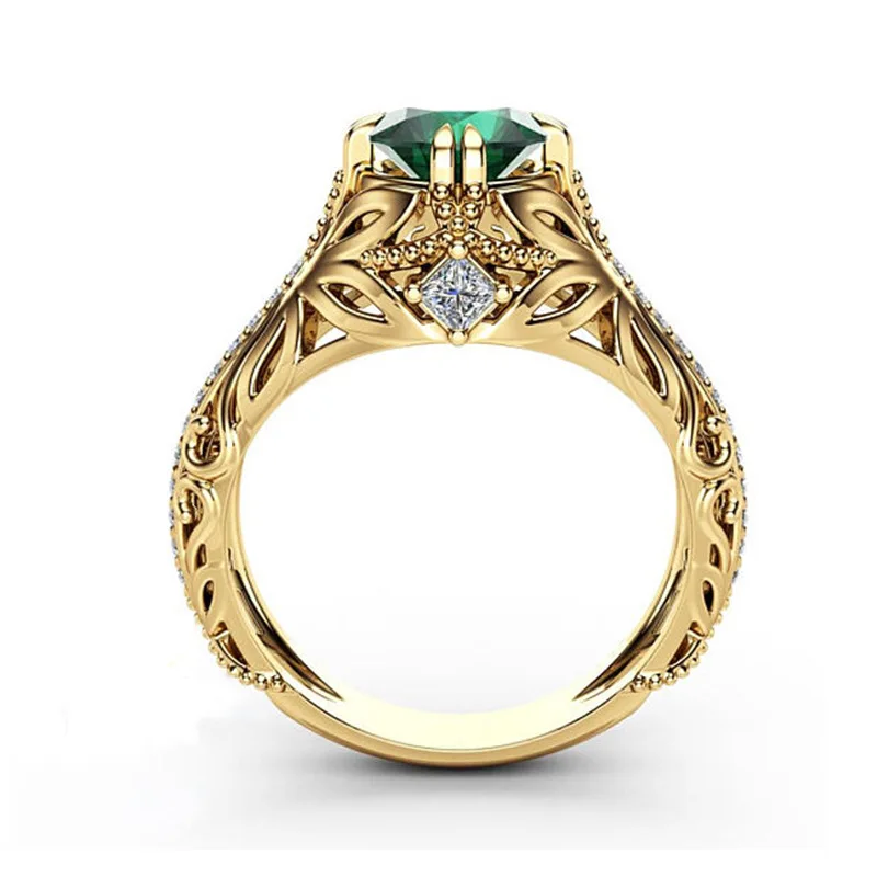 Anillo De Esmeralda De Color dorado De 14K para Mujer, Anillos De Bizuteria, Anillos para Mujer, joyería De oro De 14 K, anillo De Esmeralda Natural, Bizuteria femenina