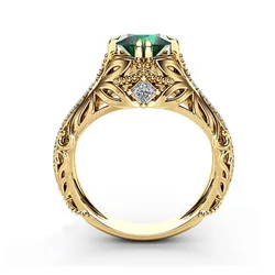 14K Gold Color Emerald Ring for Women Anillos De Bizuteria Anillos Mujer 14 K Gold Jewelry Natural Emerald Ring Female Bizuteria