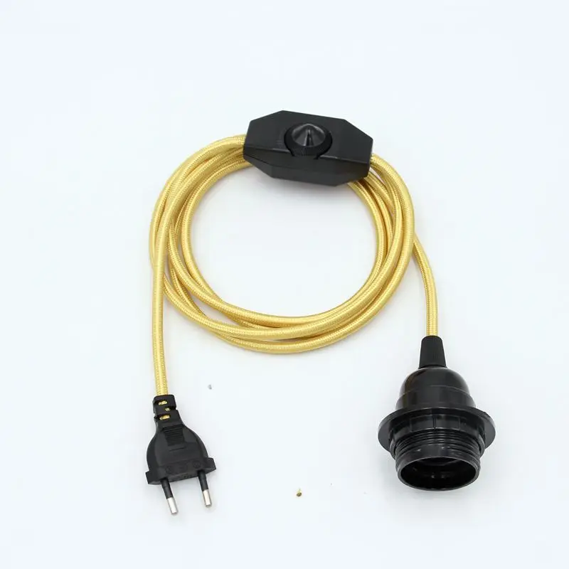 AC 220-240V  Vintage Fabric Cable with EU Plug  Dimmer Switch and E27 Bulb Lamp Holder DIY Plug-in Lamp Cords