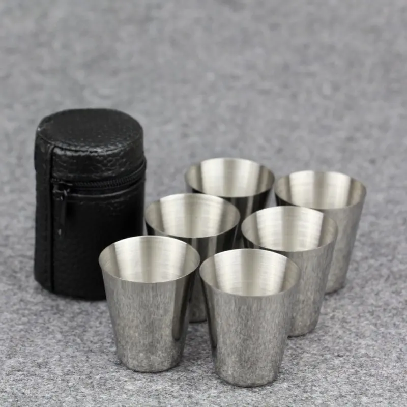 4pcs/6Pcs 30ml Practical Stainless Steel Cups Set Shots Set Mini Glasses For Whisky Wine Coffee Portable Outdoor Drinkware Set