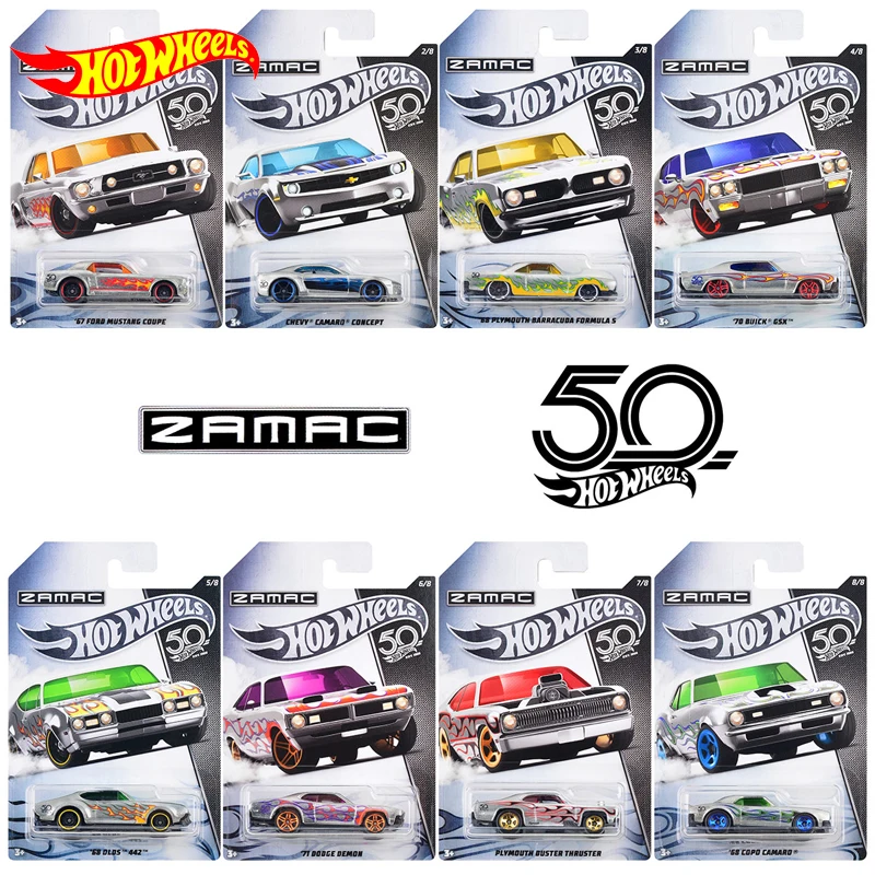 Original Hot Wheels Premium Car Zamac 50th Anniversary Diecast 1/64 Chevy Ford Dodge Kids Boys Toys for Children Birthday Gift