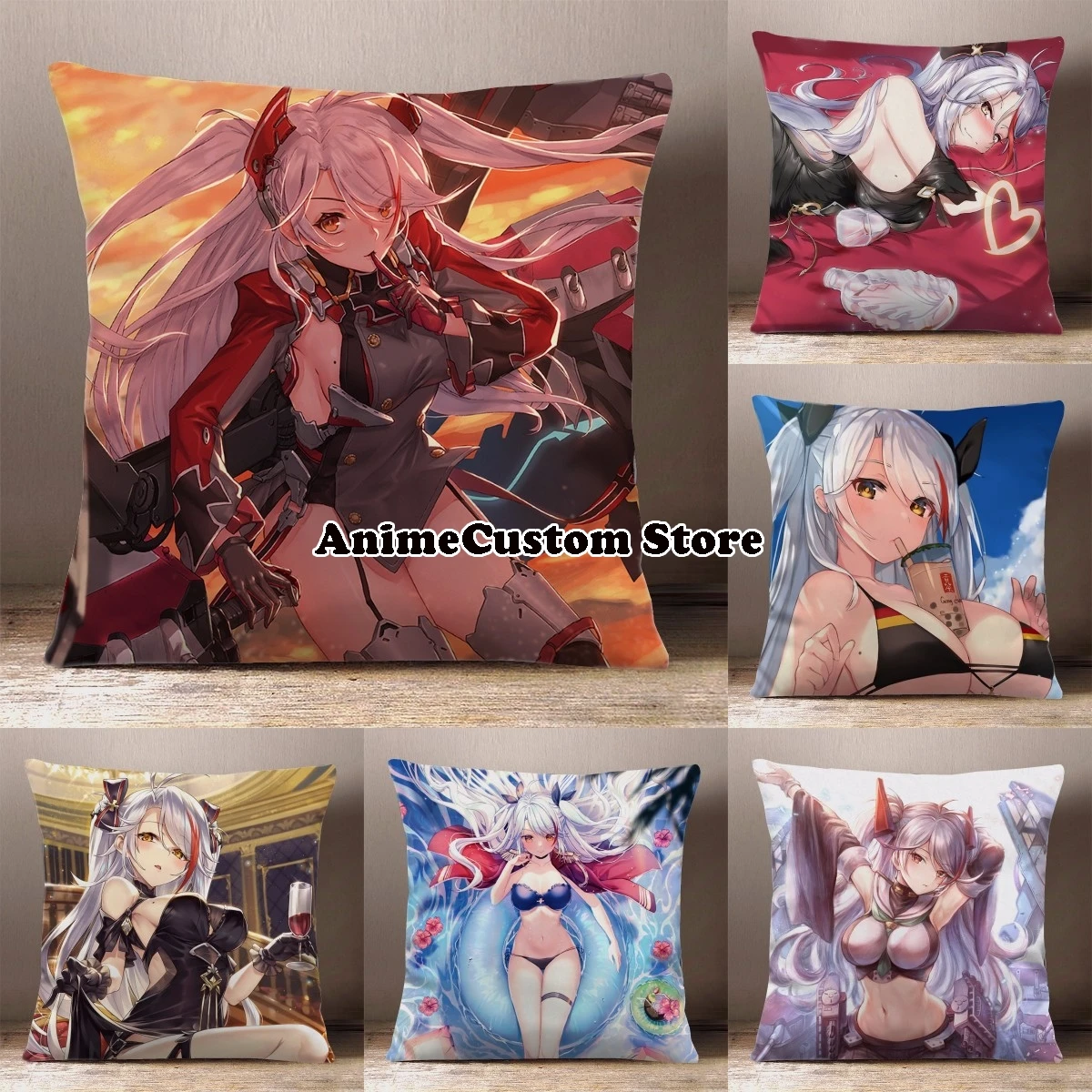 Game Azur Lane KMS Prinz Eugen Cartoon Printing Square Throw Pillow Siesta Dakimakura Dakimakura Safa Back Cushion Cosplay Gift