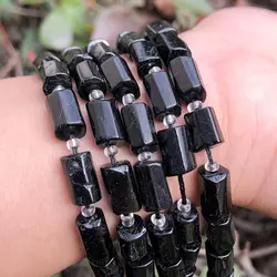 Natural Stone Bead Black Tourmaline Cylinder Shape Loose Spacer Beads for Jewelry Making DIY Bracelet Necklace Accessories 7.5''