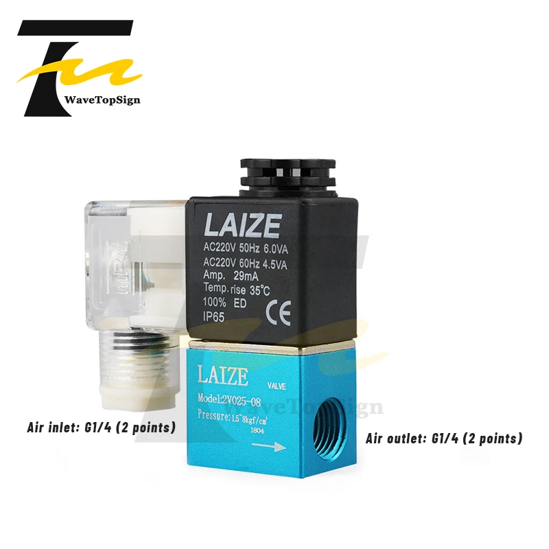 Zawór elektromagnetyczny WaveTopSign pneumatyczny 220V dwukierunkowy zawór cofania 2V025-08 zawór sterujący DC24V zawór elektroniczny