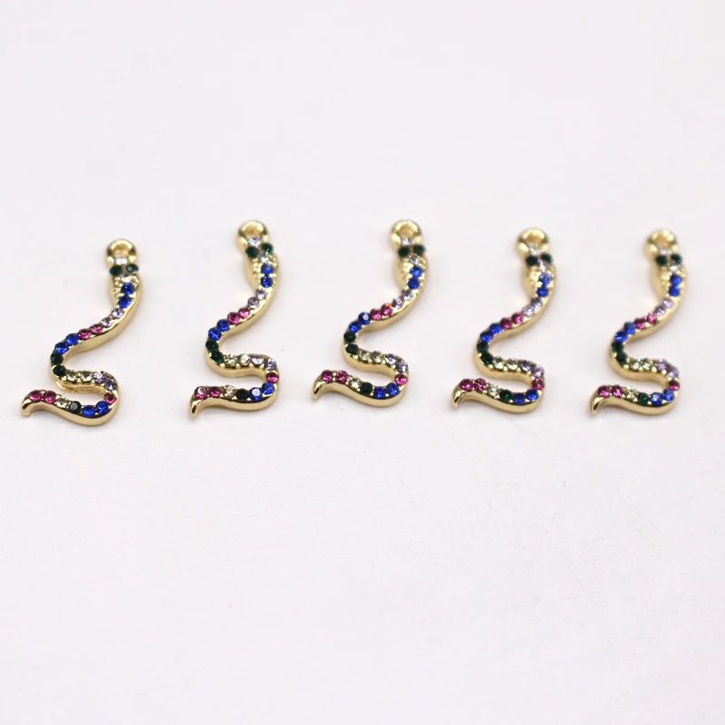 4pcs New Fashion Colorful Rainbow Rhinestone Snake Earring Connector Charms Small Animal Bracelet Necklace Pendant  Jewelry Make