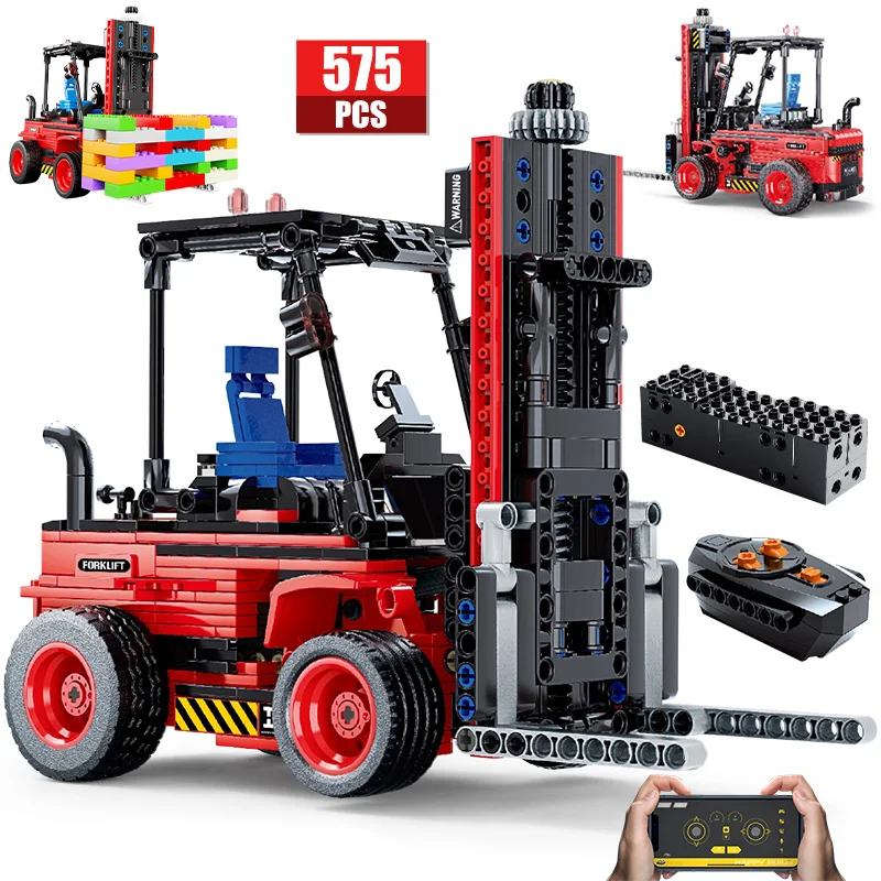 575 Pcs DIY Remote Control Engineering Bulldozer Crane Car Building Blocks APP RC Tracked Vehicle Bricks Kids Toy Gift