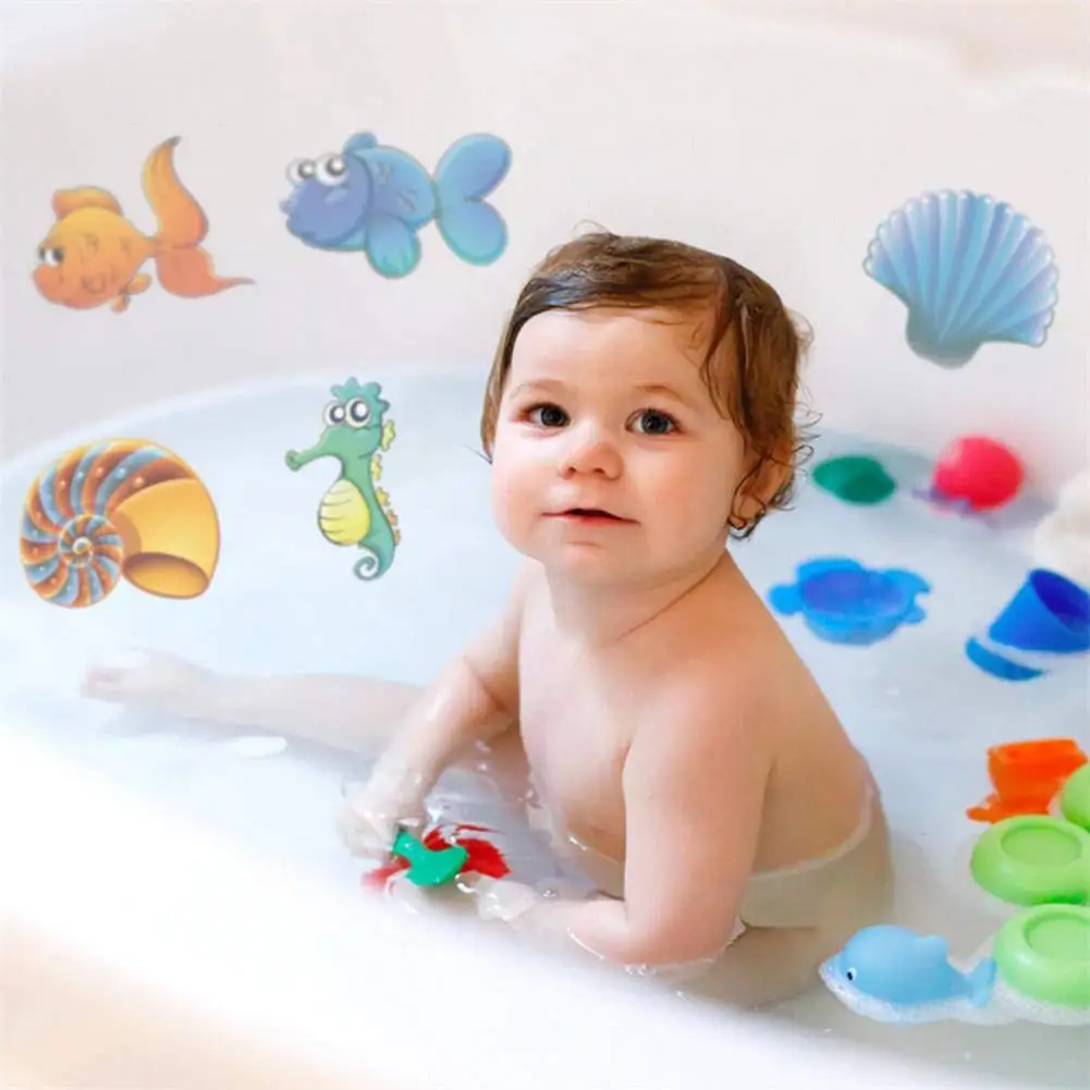 10pcs Cartoon Animal Bathtub Anti-slip Mat Baby PVC Bath Mat Tub Safety Bathroom Stickers Bath Protect Products For Kids