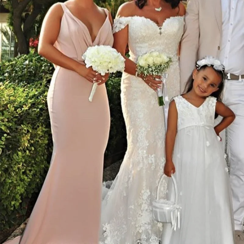 Dusty Pink Bridesmaid Dress Mermaid Deep V-Neck Pleat Satin Tank Floor Length Wedding Party Gowns Custom Made New Arrivals