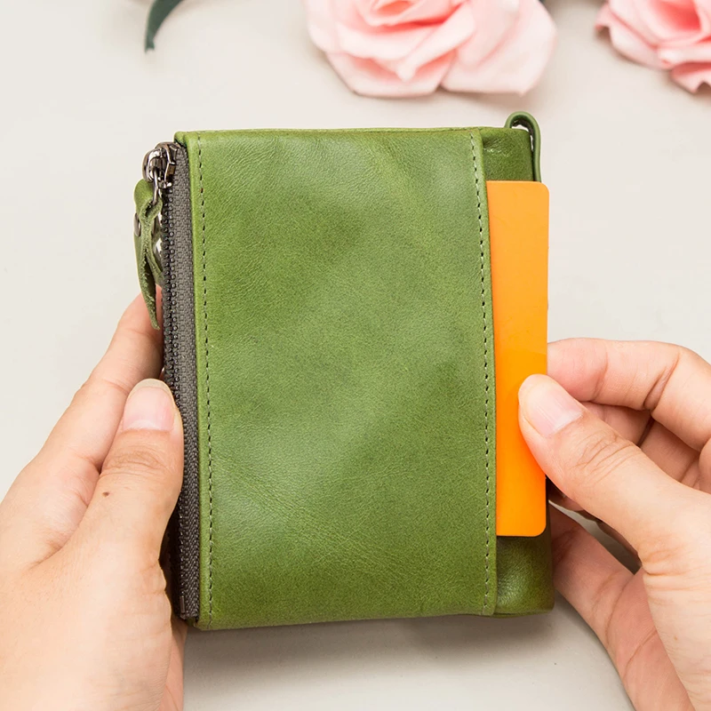 Contact\'s Womens Leather Wallet Small Bifold Compact Credit Card Case Purse for Ladies with Zipper Pocket Genuine Leather Wallet