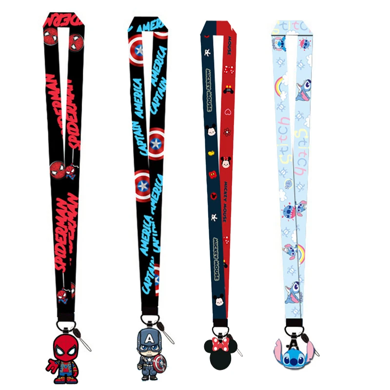 Disney Stich Lanyard Keys Id Cell Phone Neck Strap Action Figure Toy  Mickey Mouse Doll Kids Collection Gift Toys