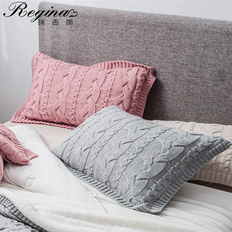 REGINA Brand Twist Stripe Knitted Pillow Case Nordic Style Super Soft Bed Decorative Pillow Cover Pink Beige Gray Cushion Cover