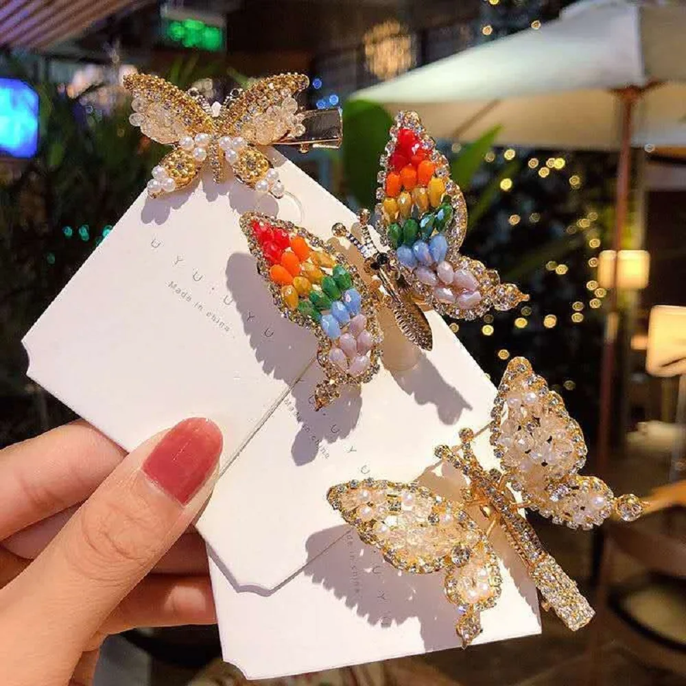 

Crystal Pearl Butterfly Hair Clips For Women High-end Flower Hair Accessories Rhinestone Hairpins Bows Flower Hairgirps Barrette