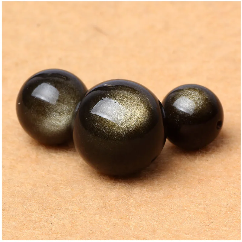 Natural Gold Obsidian Gemstone Beads 4/6/8/10/12/14mm Pick Size Round Loose Stone Design Gift Accessory For Jewelry Making