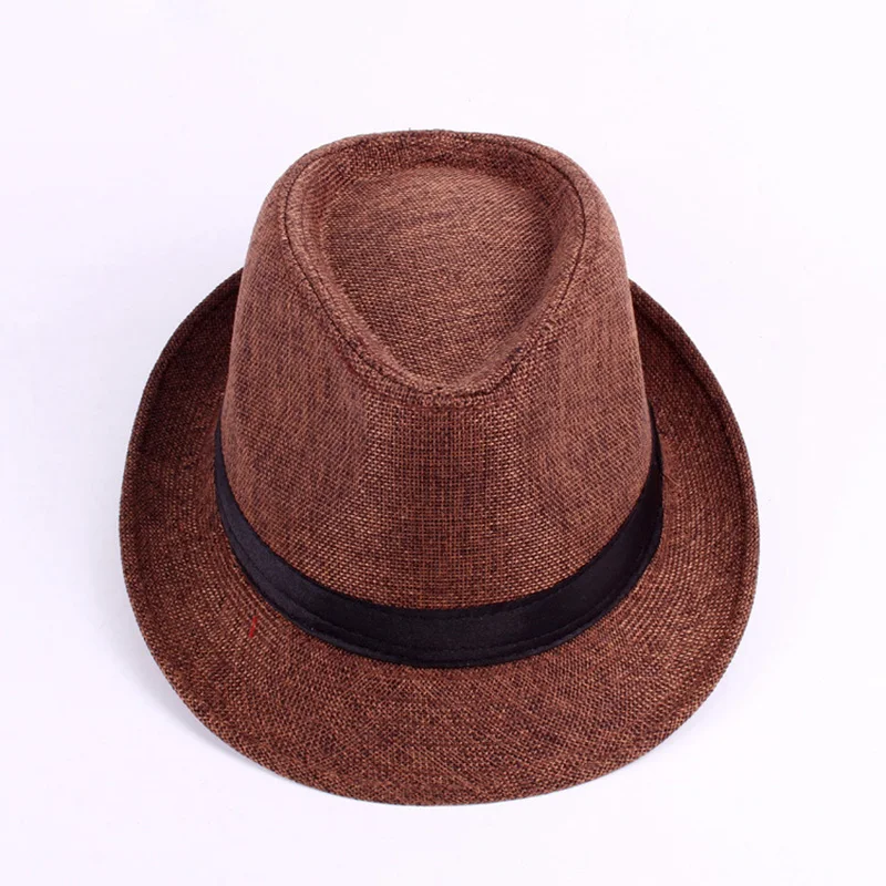 Men Women Brief Style Flax Gentleman Wide Brim Jazz Church Cap Vintage Panama Casual Travel Sunscreen Straw Knit Top Hat R83