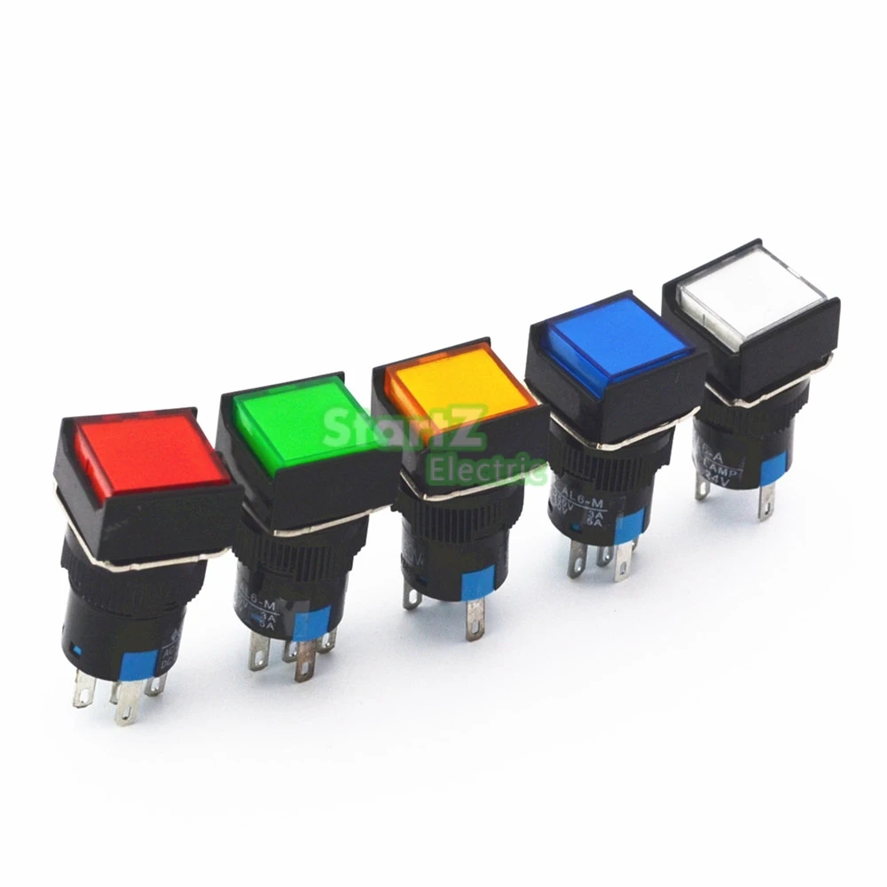 16mm Push Button Self-Lock Latching Switch Square Halogen Light DC12V DC24V AC110V AC220V