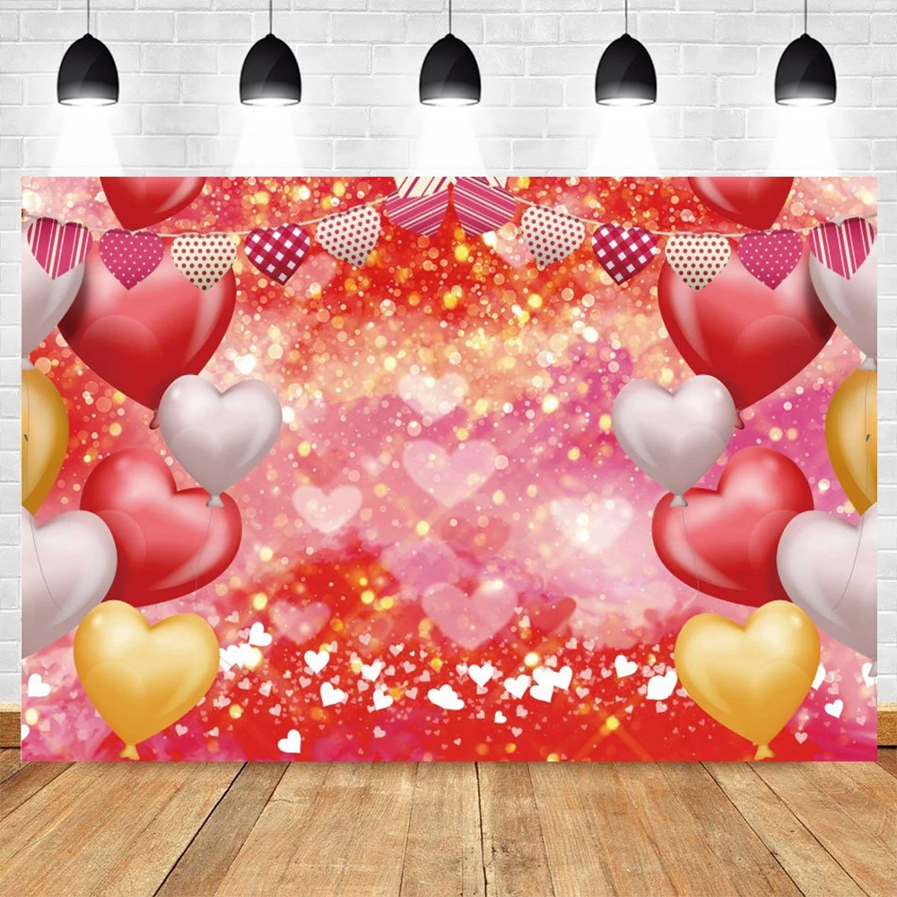 Happy Valentine's Day Backdrop Red Love Hearts Balloons Photography Background for Wedding Bridal Shower Party Decorations Props