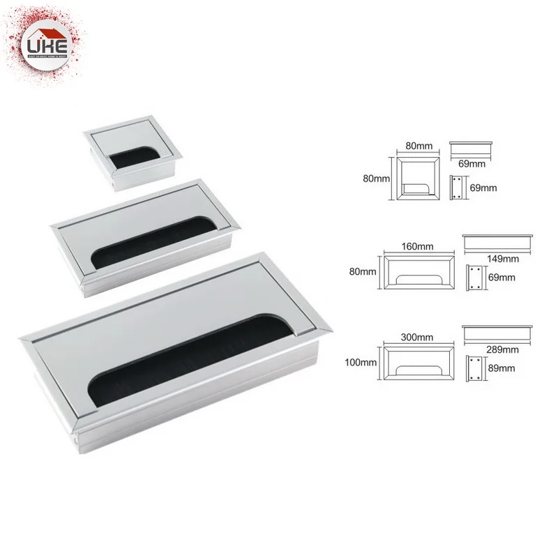 UKE for Computer Desk office desk 80mm,160mm long Aluminum Grommet Cable Box Square Metal Grommet Cable Hole Cover