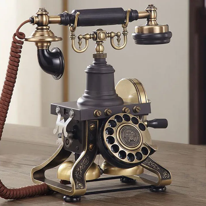 European Antique landline Telephone made of metal vintage phone home office house hotel retro fixed revolve  mechanical ringtone