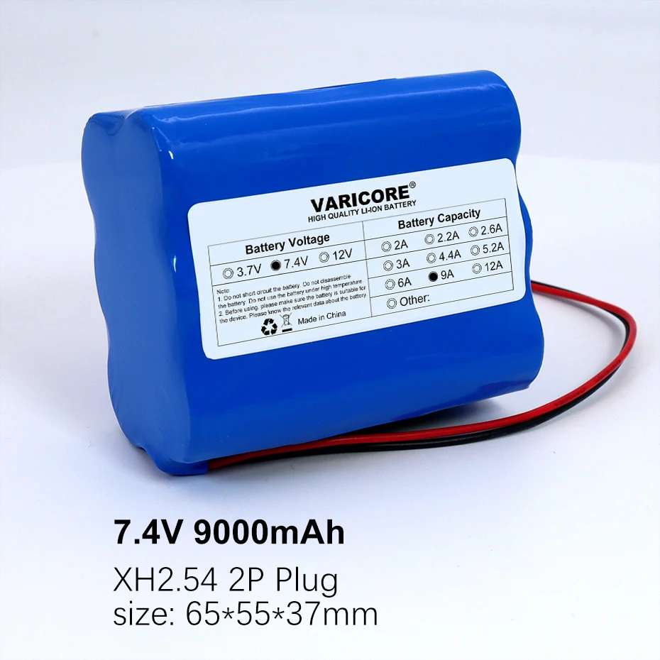 7.4V/8.4V 18650 Lithium Batterij 2600Mah 3000Mah 5200Mah 6000Mah 9000Mah 12000Mah met Pcb Beschermen XH2.54 2P Plug