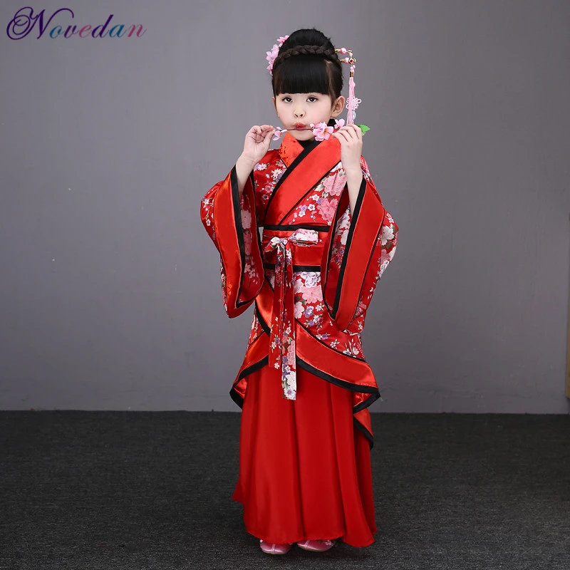 Traditional Chinese Dance Costumes For Girls Ancient Opera Tang Dynasty Han Ming Hanfu Dress Child Clothing Folk Dance Kimono