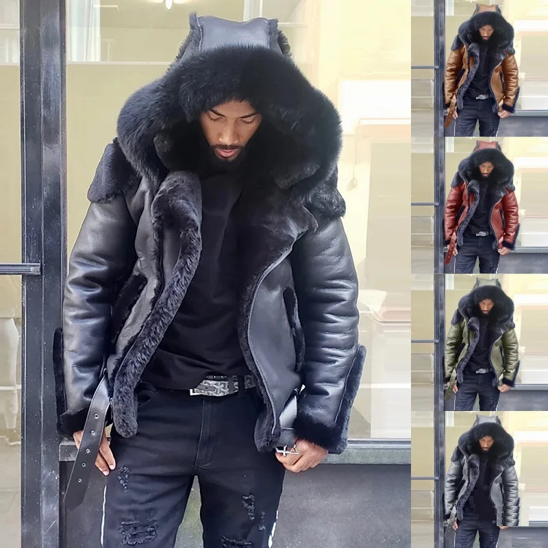 New Winter Men Jacket Plus Size Men Coat Faux Fur Solid Men Clothing Pink Black