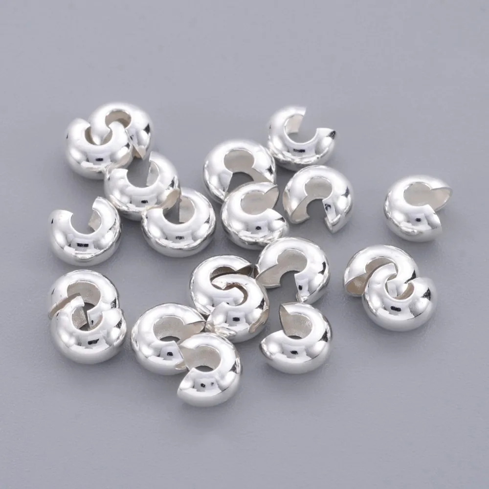 

100pcs Brass Round Crimp Beads Covers 5mm Silver Color Plated,hole: 2mm