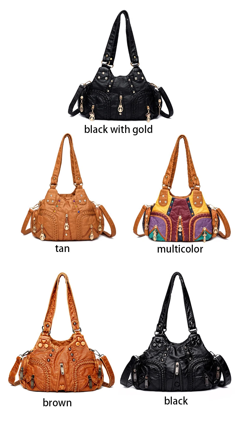 Yogodlns Vintage Weiche PU Leder Schulter Tasche Frauen Große Kapazität Handtasche Mode Umhängetasche Nähte Farbe Griff Tasche sac – Detail 4
